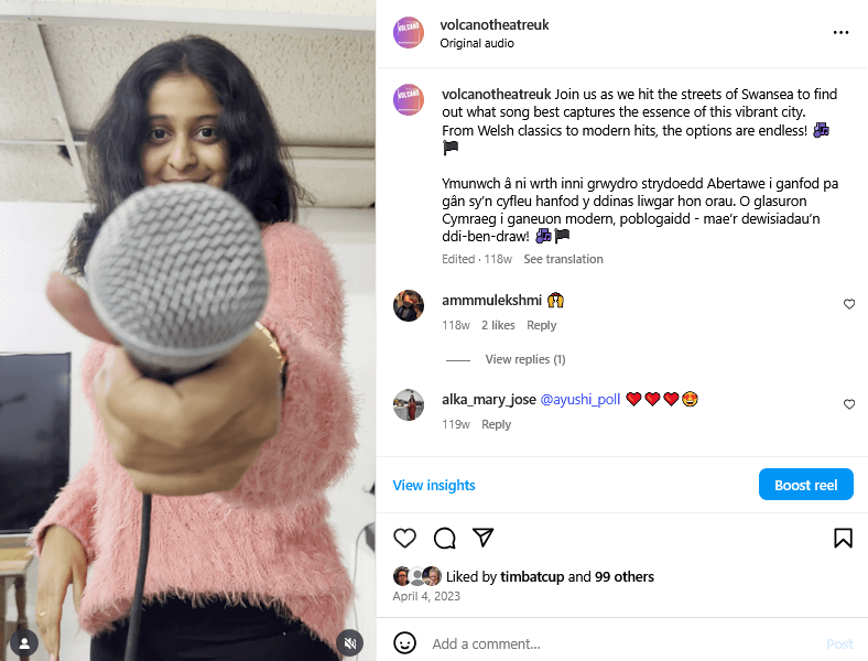 Screenshot of an Instagram post depicting Volcano's content creators interviewing the public.