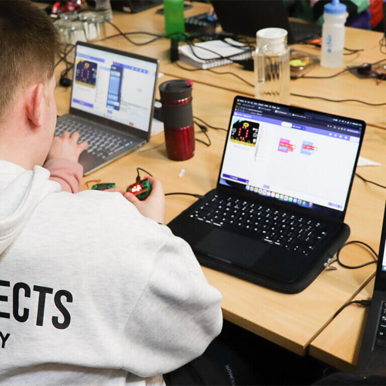 Picture of a young person using a laptop.